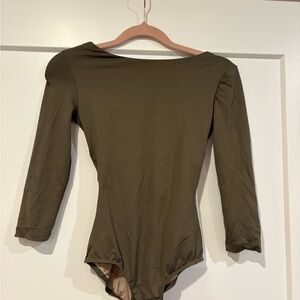 Women’s boatneck Olive Green Long Sleeve leotard